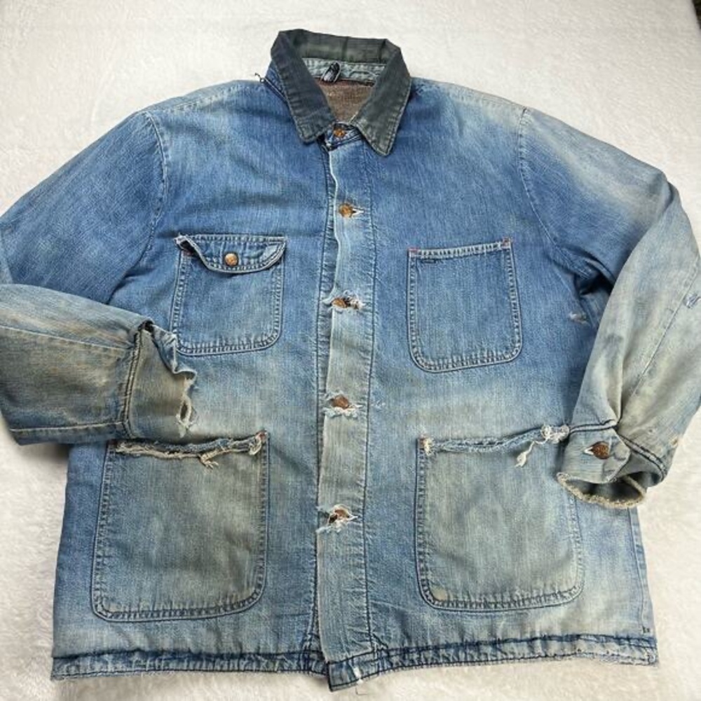 Wrangler Vintage 60’s Blanket Lined Denim chore Jacket men’s sz 44 distressed
